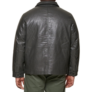 Men's PU Leather Jacket Black Zip Front Casual <b>Turn</b>-down Collar Regular Fit Autumn Outerwear - Product Image 3