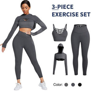 Ensemble de sport 3 pièces pour femme avec logo personnalisé : soutien-gorge de sport sans coutures, leggings taille haute et tenue de sport athlétique pour gym, fitness et yoga - Product Image 1