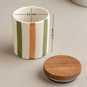 Tarro de Almacenamiento de Cerámica Moderno con Tapa de Madera, Contenedor Hermético para Cocina, Diseño a Rayas, Organizador Duradero, Ahorro de Espacio, Uso Elegante - Product Image 2