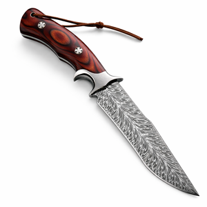 Couteau Bowie artisanal Edge Master en acier Damas, manche en bois avec étui en cuir, 11 pouces, qualité industrielle/DIY - Product Image 1