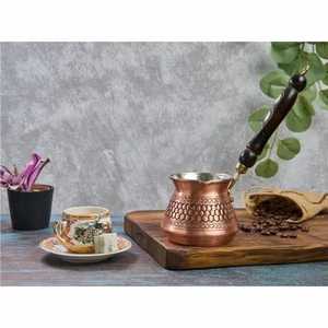 Cafetera Turca Cezve de Cobre Mate Liso, Moderna, para Estufa, Ibrik, con Revestimiento de Estaño y Asa de Madera para el Hogar - Product Image 4