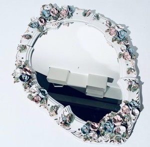 Italian Porcelain Wall <b>Mirror</b> With Handmade Gold Flower Motif Frame / Vintage 1960s Venetian Design - Product Image 2