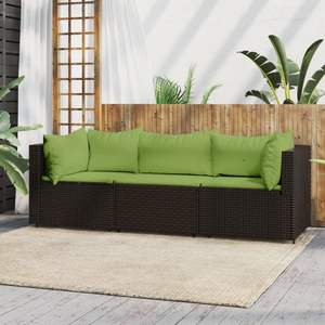 Set da giardino in polyrattan marrone a 3 pezzi con cuscini - Product Image 1