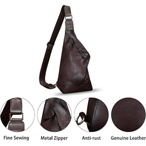 Leather Crossbody Bag Unisex Detachable Strap Zipper Closure Minimalist Style Hunting <b>Backpack</b> Pouch - Product Image 3