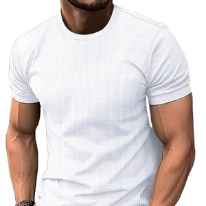 Camiseta de cuello redondo ajustada de verano para hombre Nueva tendencia de moda con manga corta Color sólido Estilo callejero Malla Nylon Puffer" - Product Image 5