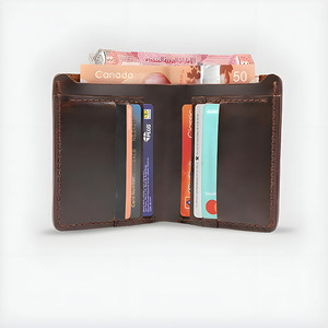 Portefeuille court en cuir véritable pour hommes, design compact à double pli, plusieurs emplacements pour cartes, compartiments pour espèces, accessoire de poche pour usage quotidien - Product Image 2