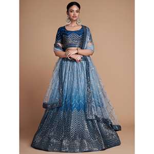 Jolie Paillettes Bleues Chinon Festive Wear Lehenga Choli Avec Dupatta - Product Image 1