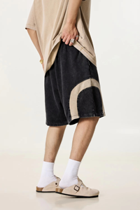 Shorts de survêtement pour hommes, coupe oversize, style gothique vintage, color block, en velours côtelé épais 330 GSM, couleur unie, délavé effet neige - Product Image 4