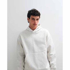 Conjunto de Sudadera con Capucha Blanca para Hombre, 100% Algodón, Corte Holgado, Chándal Informal, Color Sólido, Bolsillos Laterales, Ropa de Otoño - Product Image 5