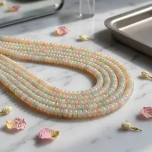 Perles d'opale naturelle en vrac, rondes, taille brillant, faites à la main, multi-feu, pour la fabrication de bijoux, bracelets et colliers - Product Image 2