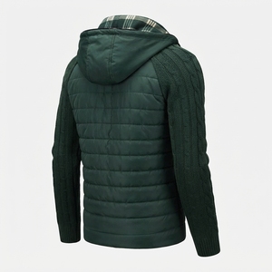 Men’s Winter Hooded Puffer Jacket, <b>Quilted</b> Lightweight Warm Coat with Knit Sleeves, Full Zip Casual Outdoor Jacket with Fleece - Product Image 3