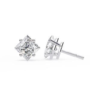 Pendientes de Diamante Moissanite Corte Princesa, Plata de Ley 925, Hermosos Pendientes de Botón, Regalo de Boda - Product Image 3
