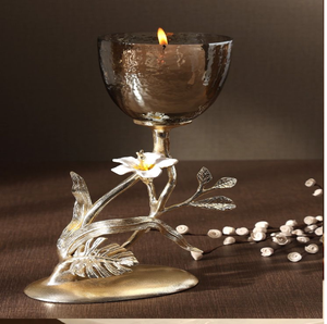 Support artistique pour feuilles d'or et branches fleuries avec bol en verre fumé. Décoration chic. Disponible aux prix de gros. - Product Image 1