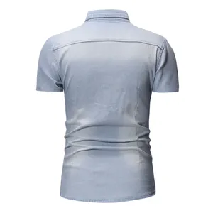 2026 <b>Mens</b> Oversized Vintage Denim Shirt Washed 9oz Cotton Fabric <b>Short</b> Sleeve Summer Casual Eco-Friendly Quick Dry Customizable - Product Image 3