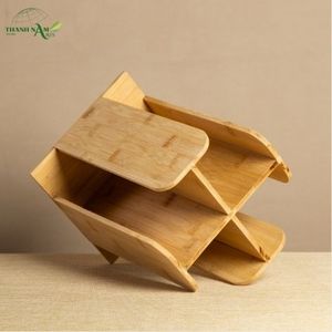Organisateur de sol moderne et durable en bambou pressé, design pliable peint, multi-compartiments pour la vaisselle et le stockage alimentaire - Product Image 2