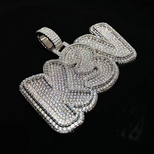 Pendentif Lettre Personnalisé en Argent Massif, Entièrement Sertie de Moissanites Rondes, 3 Pouces de Large, Testées au Diamant, Bijoux - Product Image 1