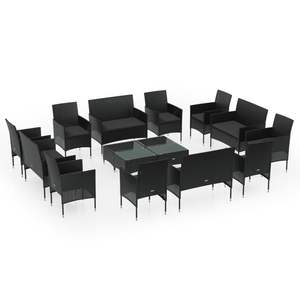 Grand ensemble de salon de jardin en rotin PE noir avec structure en acier thermolaqué et verre - Produit de qualité supérieure - Product Image 2