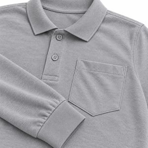 Camisas Polo Grises de Manga Larga, Camisa Bordada de Alta Calidad para Niños, Camisa Blanca de Algodón, Uniforme Escolar con Diseño, Camisa Larga para Niños - Product Image 4