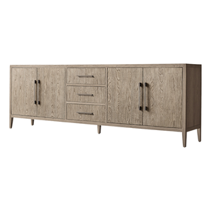 Aparador Contemporáneo de Teca Sólida con Cuatro Puertas y Tres Cajones, Amplio Gabinete de Almacenamiento con Orificio para Cables, para Hogares y Hoteles de Lujo - Product Image 1