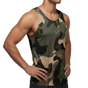 Manufacturer Men's Camo Athletic Tank Tops Breathable Gym Fitness Vest Wholesale Custom Print Logo Activewear Apparel Tank Tops - Product Image 6