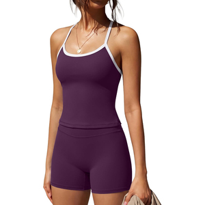 Conjunto de Yoga con Cuello Cuadrado y Pantalones Cortos de Cintura Alta, Color Sólido, Sin Costuras, Spandex y Poliéster, Dos Piezas, Ropa Deportiva, Artículo 2026 - Product Image 4