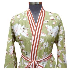 Kimono Ligero con Estampado Floral, Manga Larga, Cuello en V, Cierre con Cinturón, Transpirable, 100% Algodón, Suave, Ropa Casual - Product Image 2