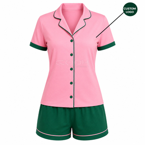 Ensemble de pyjama classique 2 pièces en coton à manches courtes et boutons sur le devant, style décontracté d'été, de la sororité Cosh International Sisterhood - Product Image 5