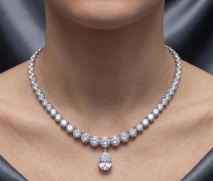 Luxury Women's 925 <b>Silver</b> Moissanite Pendant Necklace Round Brilliant Cut Beaded <b>Chain</b> Water Drop Design Wedding Jewelry - Product Image 1