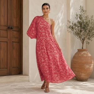Robe longue en mousseline à imprimé tige de lotus, asymétrique à une épaule, pour soirée décontractée - Product Image 4