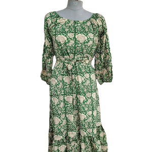 Hand Block Printed Eco-Friendly Women's Maxi Dress <b>Boho</b> Style Corduroy 100% Indian Summer - Product Image 1