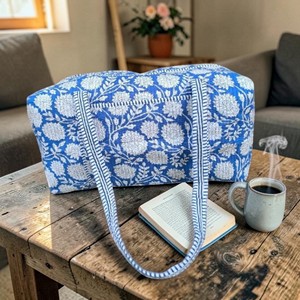 <b>Indian</b> Handmade Luxury Lightweight Block Print Quilted Cotton Duffle Bag for Women Travel & Shopping Bulk Orders - Product Image 3