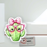 Support magnétique personnalisé en acrylique pour extensions de cils, motif cactus rose avec lunettes roses et nœud, forme rectangulaire, écologique