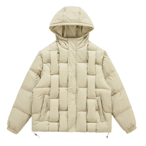 Men's Winter Warm Puffer Hip Hop Style Puffer Outwear with Solid Color <b>Canvas</b> Stand Collar Hooded Design for Streetwear - Product Image 5