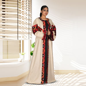 Abaya de Lino con Frente Abierto, Diseño Tradicional con Paneles Bordados, Transpirable, Elegante, Modesta, Larga hasta el Suelo, Estilo Árabe, para Oración en Ramadán - Product Image 3