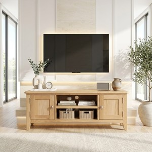 Mueble de TV Moderno de Madera Maciza con Armarios y Estante Abierto para Sala de Estar, Diseño Escandinavo de 50-54 Pulgadas, Mueble de Almacenamiento - Product Image 3