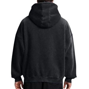 Sudadera con capucha negra con cremallera para hombre, estilo vintage, de forro polar grueso, estilo urbano, con hombros caídos, personalizada, OEM de fábrica - Product Image 2