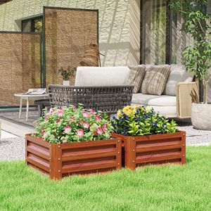 Fioriera Rialzata in Metallo Zincato a 2 Pezzi 2x2x1 per Coltivare Verdure, Fiori, Erbe e Piante Grasse, Marrone - Product Image 2