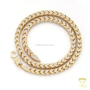 Elegant 925 <b>Sterling</b> <b>Silver</b> Chevron <b>Chain</b> Necklace Lab Grown Diamond Stones High Fashion <b>Mens</b> Jewelry For Global Wholesalers - Product Image 2