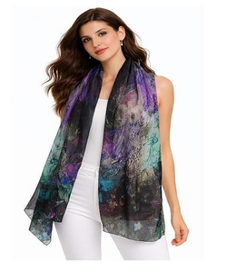 Pañuelo de seda con estampado abstracto multicolor para mujer, ligero, suave, largo, elegante, para uso diario. - Product Image 1