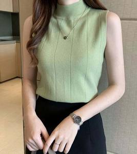 Nuevo Diseño, Chaleco de Punto sin Mangas para Mujer, Cuello Redondo, Casual, 100% Algodón, Color Sólido, Camiseta sin Mangas - Product Image 5