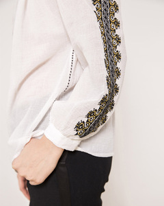 Modern Cockscomb Symbol Stylish Motif Embroidered Women Blouse Decorative <b>Cross</b> Stitch Romanian Shirt Extremely Fine Cotton <b>Top</b> - Product Image 4