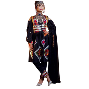 Afghan Kuchi Dress Traditional Handmade Embroidered Cultural <b>Mirror</b> Work Flowing Ethnic Gown Design Afghan Kuchi Dress Adults - Product Image 1