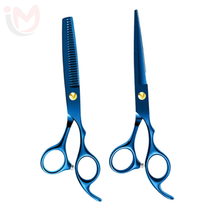 Ciseaux de coiffure professionnels en acier inoxydable bleus pour coupe droite et effilage des franges par IMANS - Product Image 4