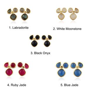 Pendientes al por mayor de gemas naturales, labradorita multicolor, aretes de latón chapados en oro de 18k, triple gema, par pequeño. - Product Image 6