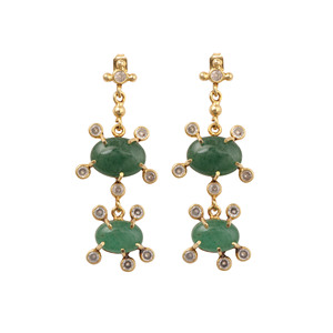 Green Strawberry Quartz <b>Earrings</b>, <b>Dangle</b> & Drop <b>Gold</b> Plated <b>Earrings</b> Handmade Jewelry for Women's, Wedding <b>Earrings</b> - Product Image 2