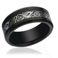Bague en carbure de tungstène noir avec gravure de nœud celtique argenté, alliance de mariage polie de 8 mm, bijoux vikings nordiques en gros