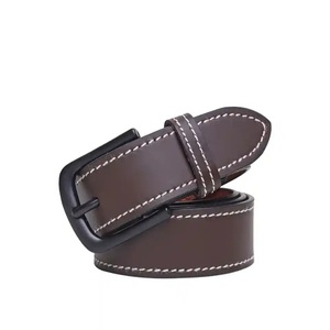 Luxury Double Stitched Men's 100% Genuine Leather Casual <b>Belt</b> for Jeans or <b>Trouser</b> with Black Alloy Pin Buckle Male <b>Belt</b> - Product Image 3