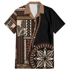 Chemise Hawaïenne Personnalisée à Motif Samoa Siapo Tatau, Chemise Aloha Tribale Polynésienne Rétro, Fournisseur en Gros - Product Image 3