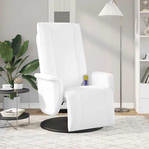 Fauteuil inclinable de massage en similicuir blanc avec repose-pieds - Product Image 3
