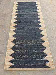 Handwoven <b>Black</b> Hemp Geometric Modern <b>Runner</b> Rug | Eco-Friendly Washable Home <b>Hallway</b> Use Custom Size Made in India - Product Image 3